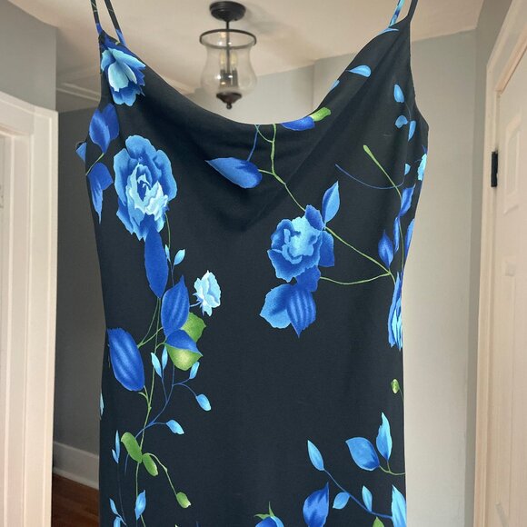 Vintage FMX & Co Speghetti Strap Black Floral Summer Dress - Picture 2 of 7